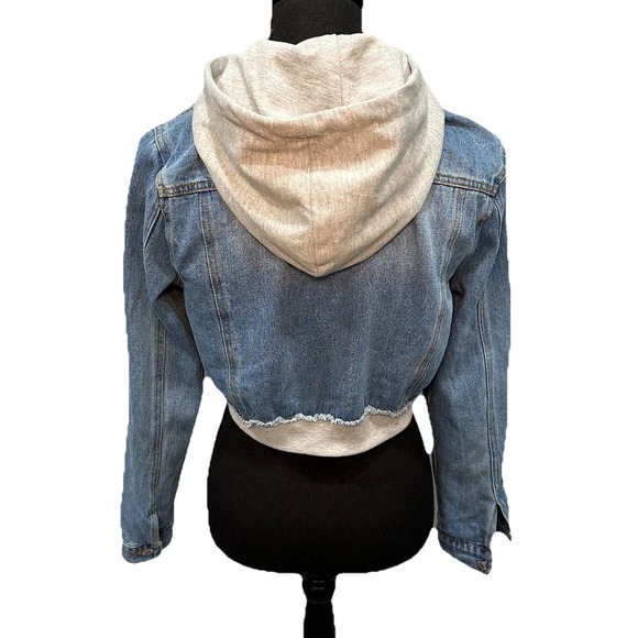Love Tree Denim Jeans Cropped Jacket Girls Medium Full Zip & Button Gray Lining - Picture 2 of 10